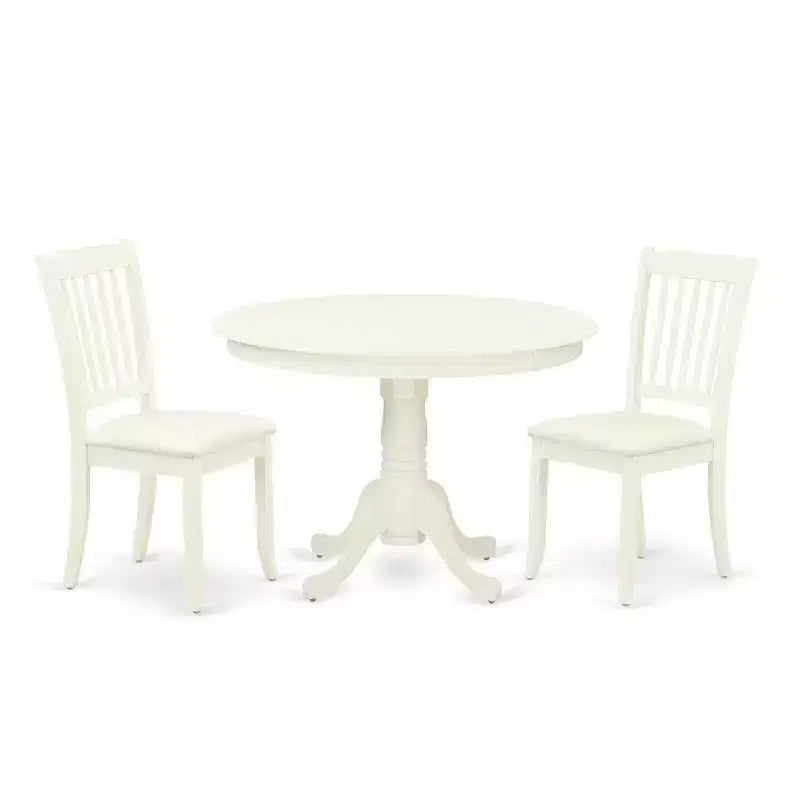 HomeStock 3-Pc Linen White Finish Solid Wood Top - Round Dining Room Set - Seats 4