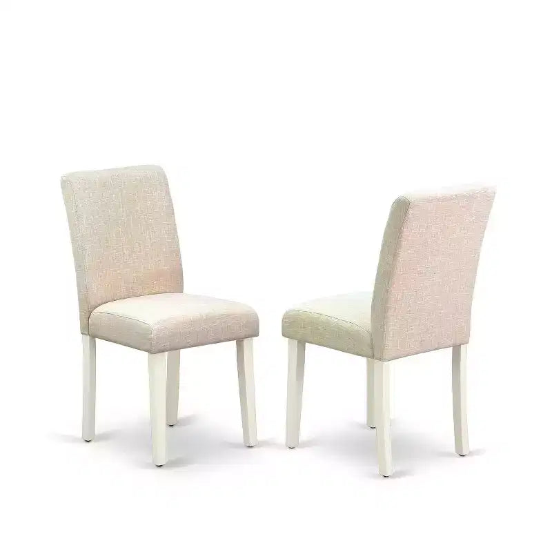 Round Dining Table Set 3pc - 42 Inch Table & 2 Parsons Chairs - Linen White Legs - Light Beige Fabric
