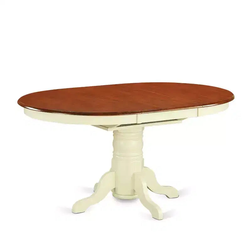 HomeStock 7-Piece Oval Buttermilk & Cherry Finish Solid Wood Top Dining Table with 6-Chairs with Slat Back