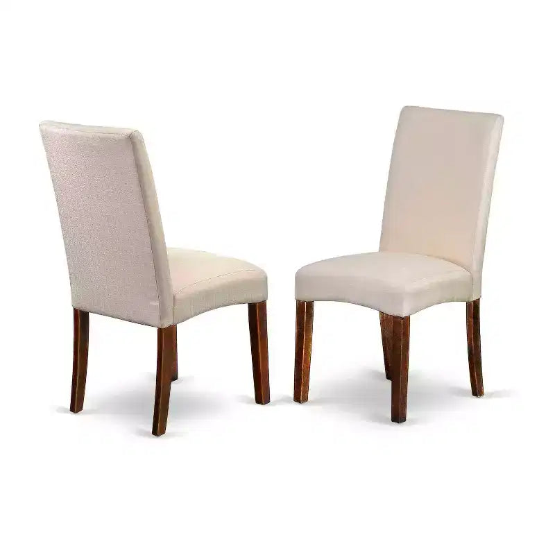 Mediterranean Dining Set - 3pc Rectangular Table w/ Leaf & 2 Parson Chairs - Cream Linen Fabric