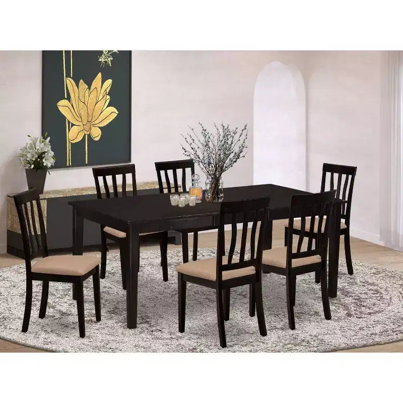 Gothic Glamour Dining Set - Table with Leaf & 6 Chairs - Elegant Cappuccino Finish