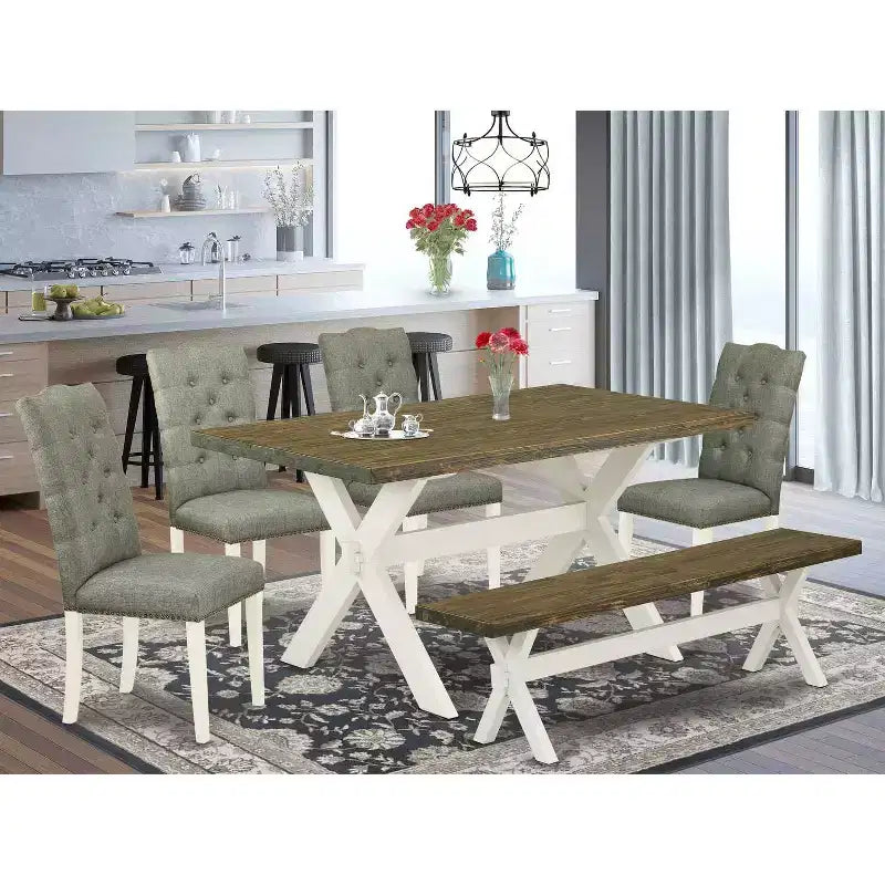 6-Piece Natural Oak Finish Solid Wood Top dining Table with 1-Bench and 4-Chairs with
