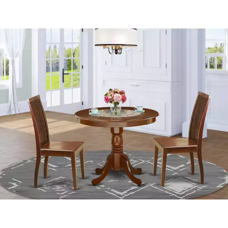 Mountain Lodge Dining Set 36 Inch Table & 2 Wood Chairs - Rustic Farmhouse Kitchen Furniture
