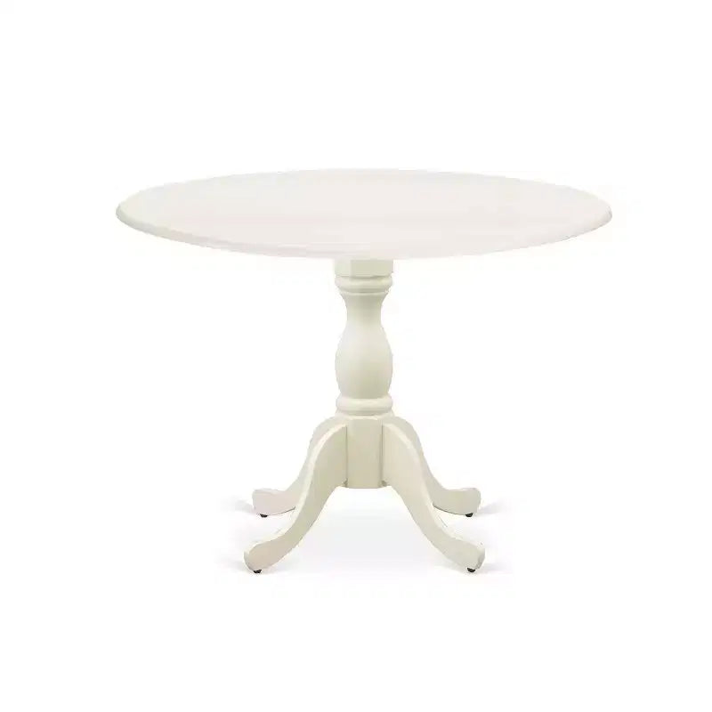 HomeStock 5-Piece Linen White Finish Solid Wood Top Dining table with 4 Chairs with Drop Leaf Lattice Back