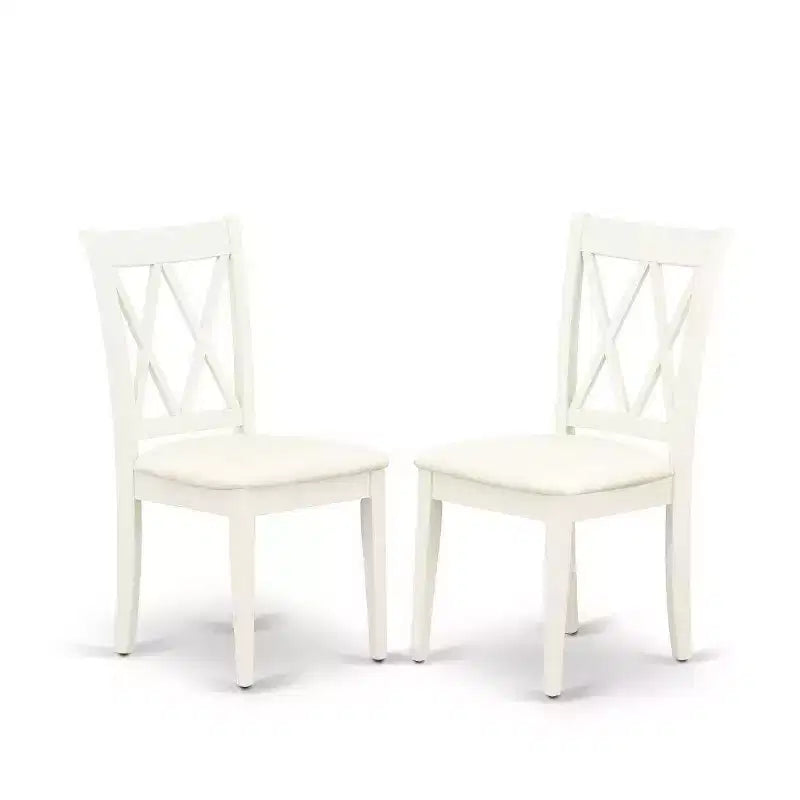 HomeStock 5-Piece Linen White Finish Solid Wood Top Dining table with 4 Chairs with Drop Leaf Lattice Back