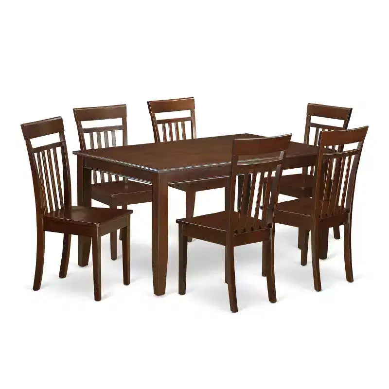 Classic 7 Piece Dining Set - Rectangle Wood Table & 6 Chairs - Kitchen Dinette Set