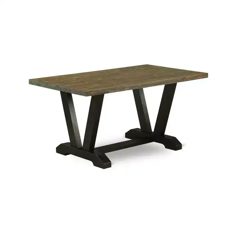 HomeStock 6-Piece Distressed Jacobean Finish Solid Wood Top Dining Table with 1-Bench, 4 Upholstered-Chairs