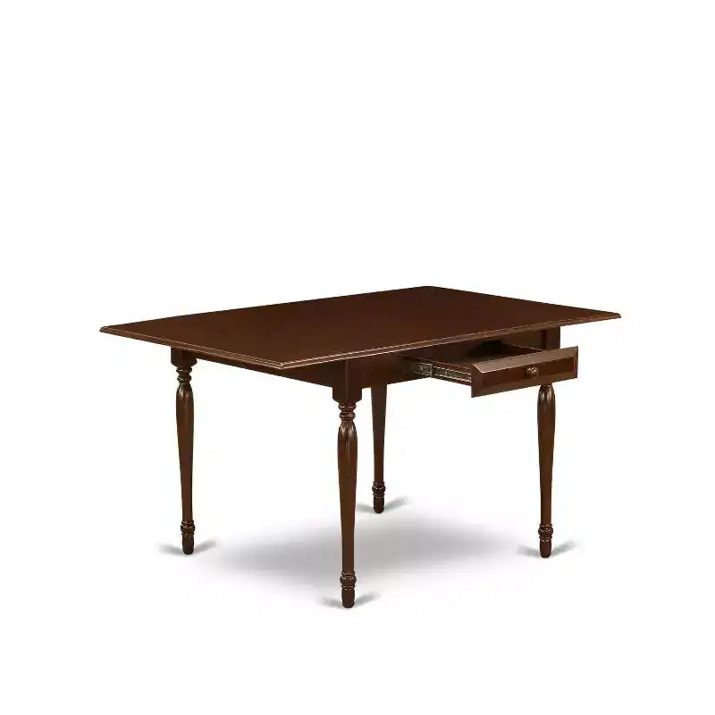 5-Piece Mahogany Finish Solid Wood Top - Rectangular Upholstered Dining Room Set - Seats 4