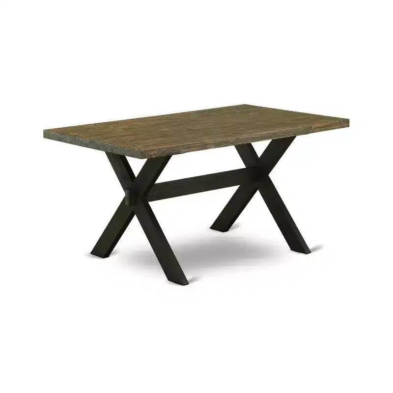 HomeStock 6-Piece Rectangle Distressed Jacobean Finish Solid Wood Top Dining Table with 1-Bench, 4-Chairs