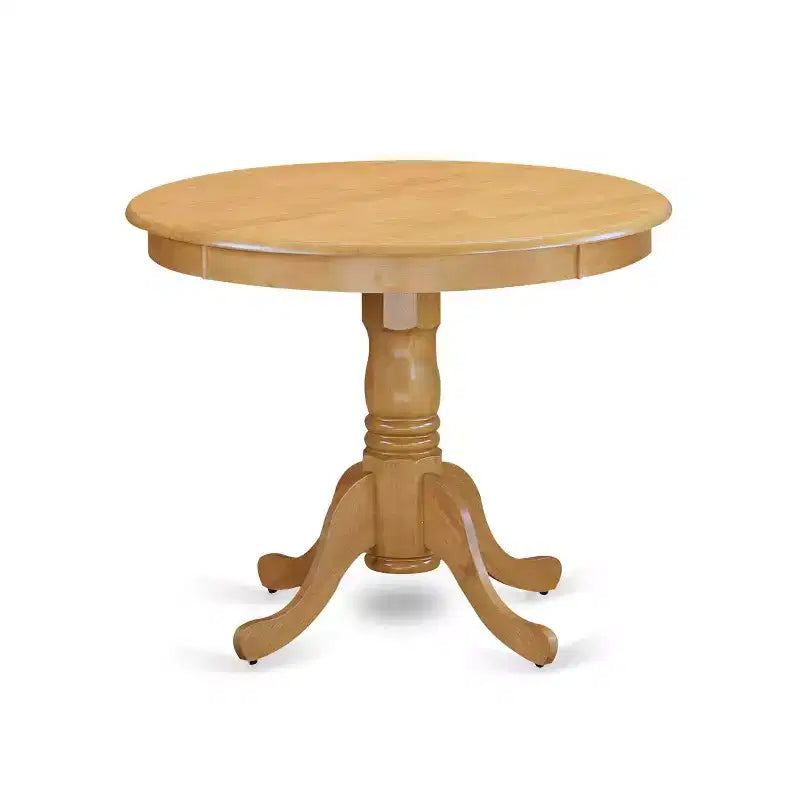 Medieval Round Dining Set - 3 Piece Table & Chair Set - Oak Finish - Dark Khaki Linen Fabric - Cozy Dining