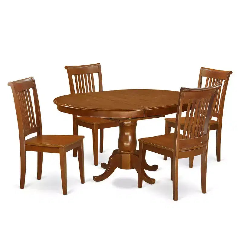 5 Piece Dinette Set - Oval Table & 4 Chairs - Saddle Brown Dining Room Set