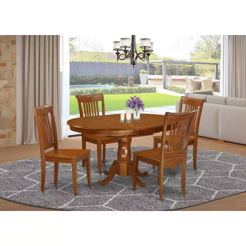 5 Piece Dinette Set - Oval Table & 4 Chairs - Saddle Brown Dining Room Set