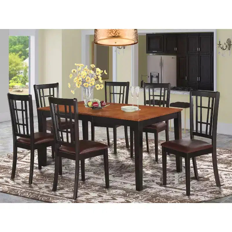 Gothic Dining Room Set 7Pc - Cherry Table & 6 Chairs - Solid Wood Dinette Set