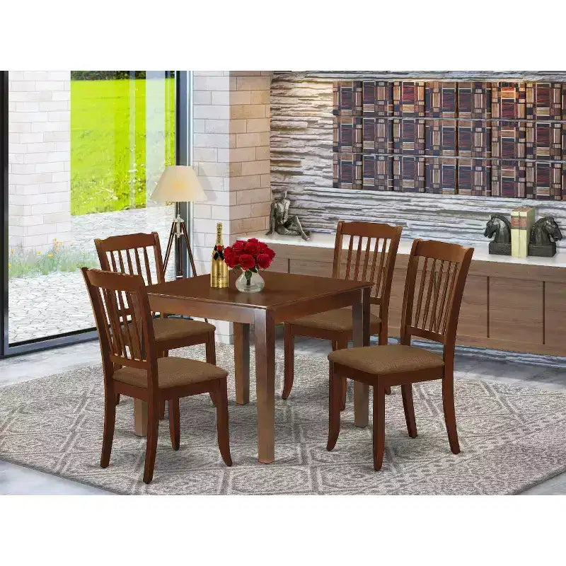HomeStock 5-Pc Mahogany Finish Solid Wood Top - Square Dining Room Set - Seats 4
