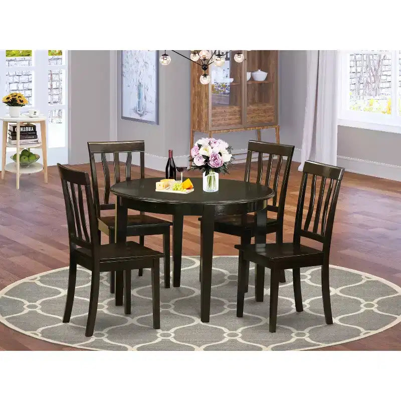 Nordic Kitchen Dining Set - 5 Piece Table & Chair Set - Solid Wood - Cappuccino Finish - Round Table for 4