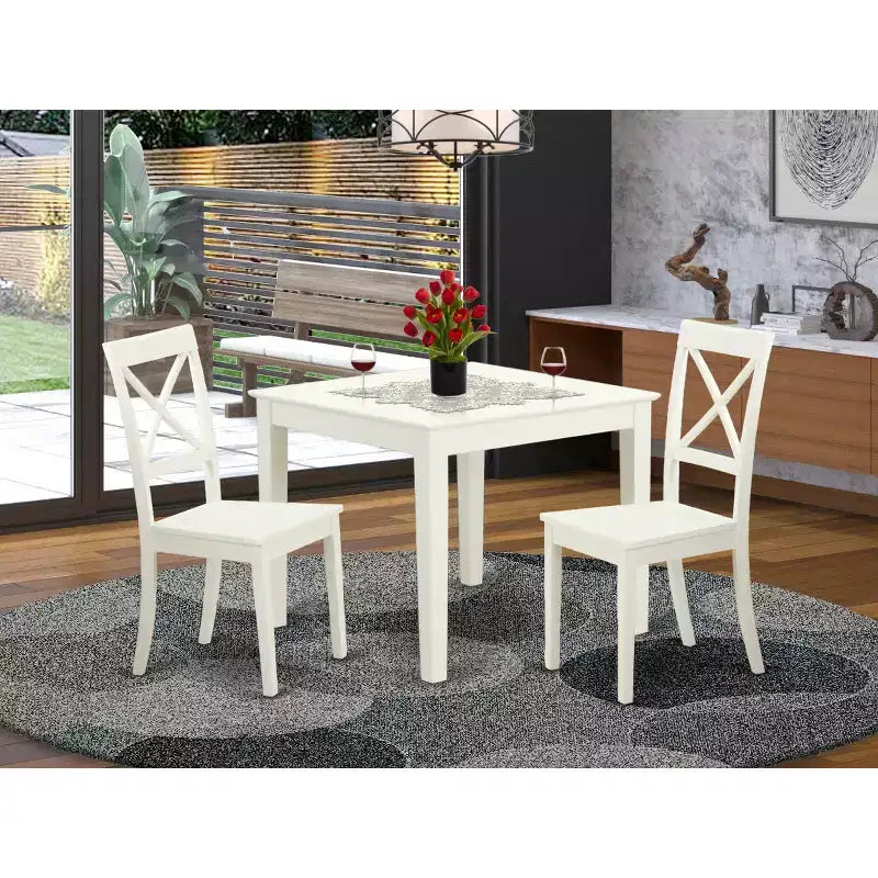 Kitchen Table and Chair Set - 5 Piece Dining Set Antique Style Linen White