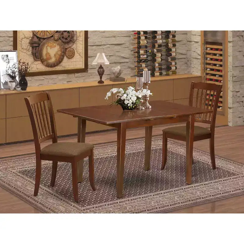 HomeStock 3-Piece Mahogany Finish Rectangular Solid Wood Top With Butterfly Leaf Dining Table Set