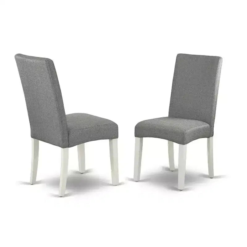 Modern Dining Set 5 Piece - Round Kitchen Table & 4 Fabric Chairs - 42 Inch - Linen White