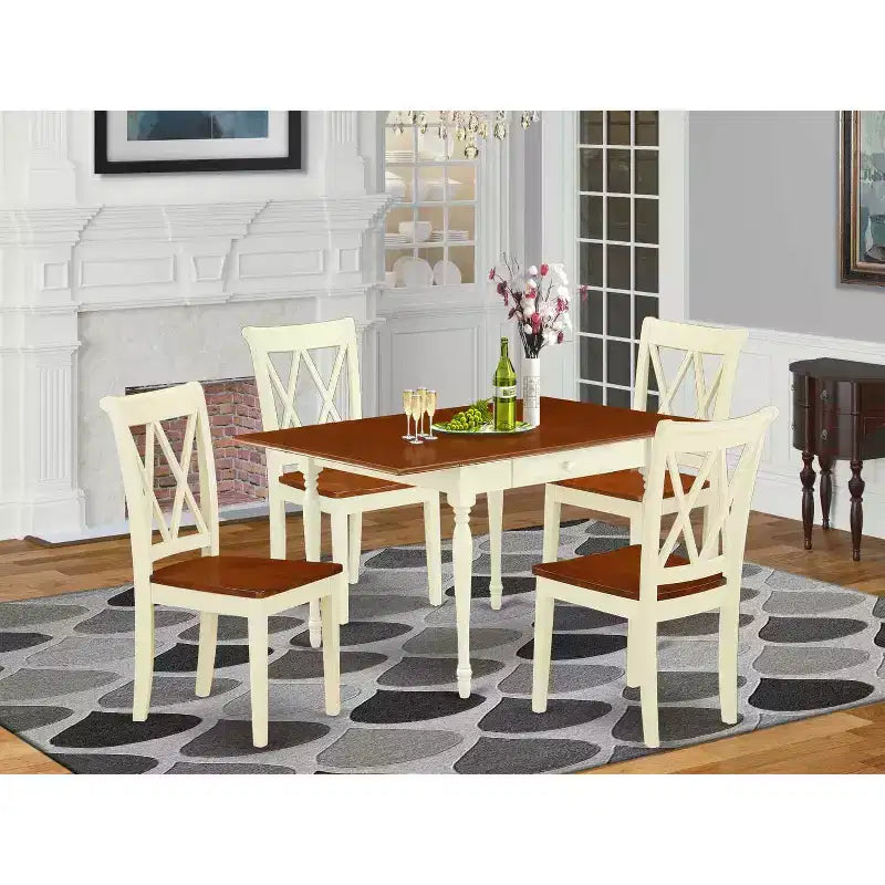 HomeStock 5-Pc Buttermilk and Cherry Solid Wood Top-Dining Room Set with Dropleaf-Seats 4