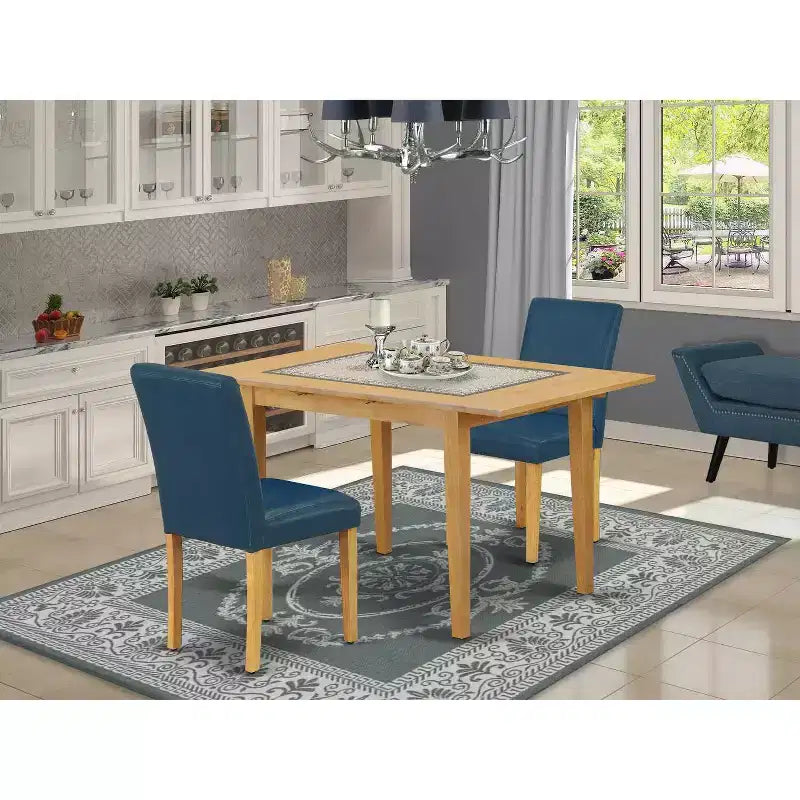 Dinette Set 3Pc Rectangle Table w/ Leaf & 2 Parsons Chairs - Southwestern Oasis Design