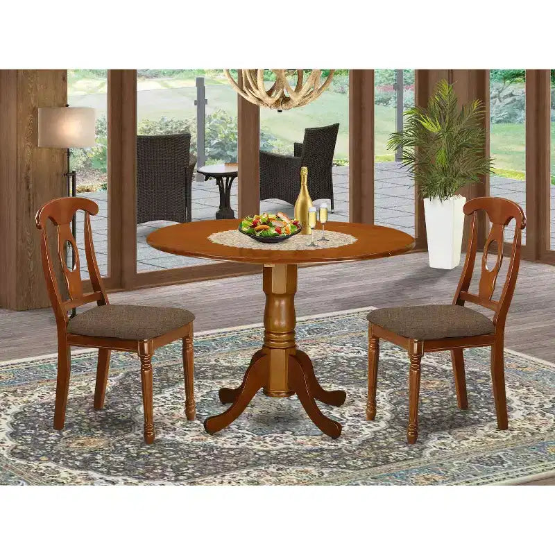 5-Piece Saddle Brown Finish Solid Wood Top - Dining Room Set - Seats 4