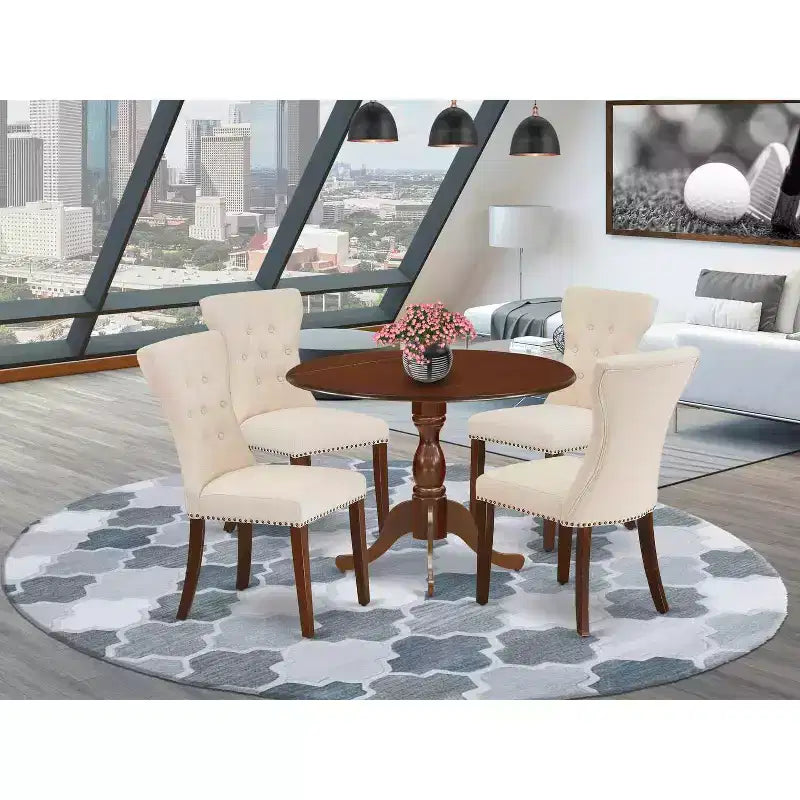 HomeStock 5-Piece Mahogany Finish Solid Wood Top Dining table with 4 Chairs