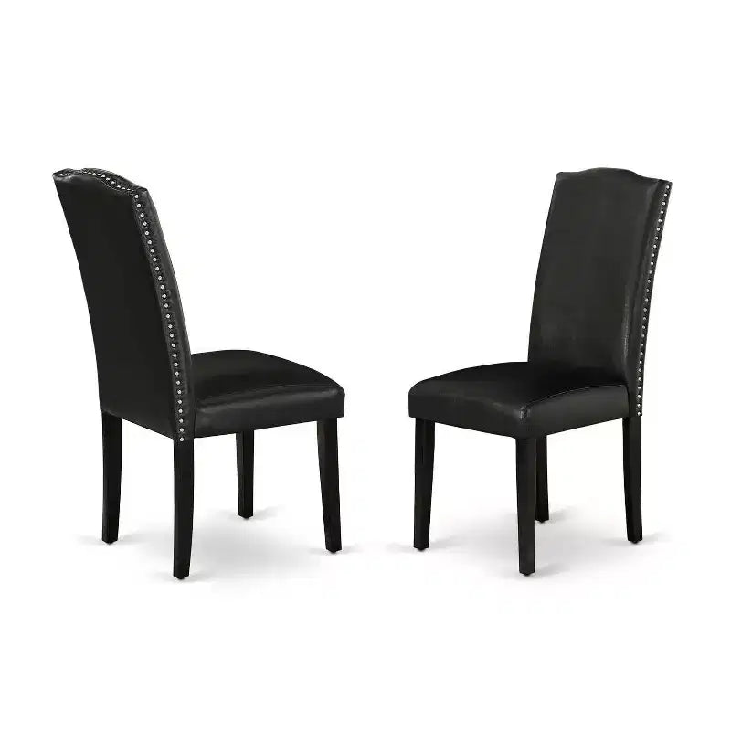 Dinette Set 3Pc Round Table & 2 Parsons Chairs - Black PU Leather - 42 Table