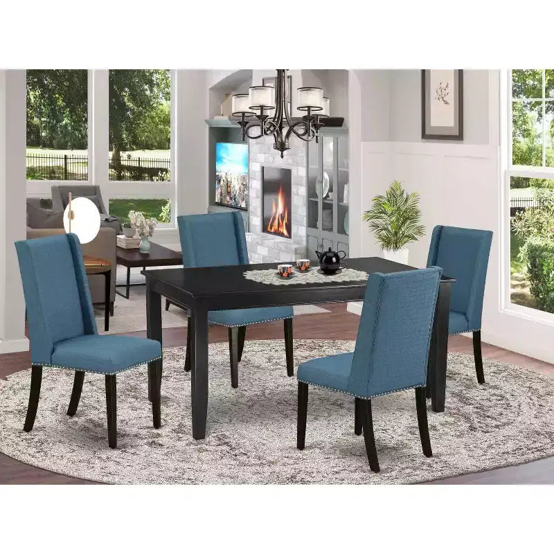 HomeStock 5-Pc Black Finish Solid Wood Top - Dining Room Set with High Back - Seats 4