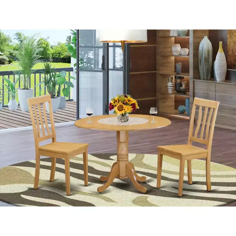Kitchen Dining Set - Round Table with 2 Wood Chairs - Modern Dining Room Furniture