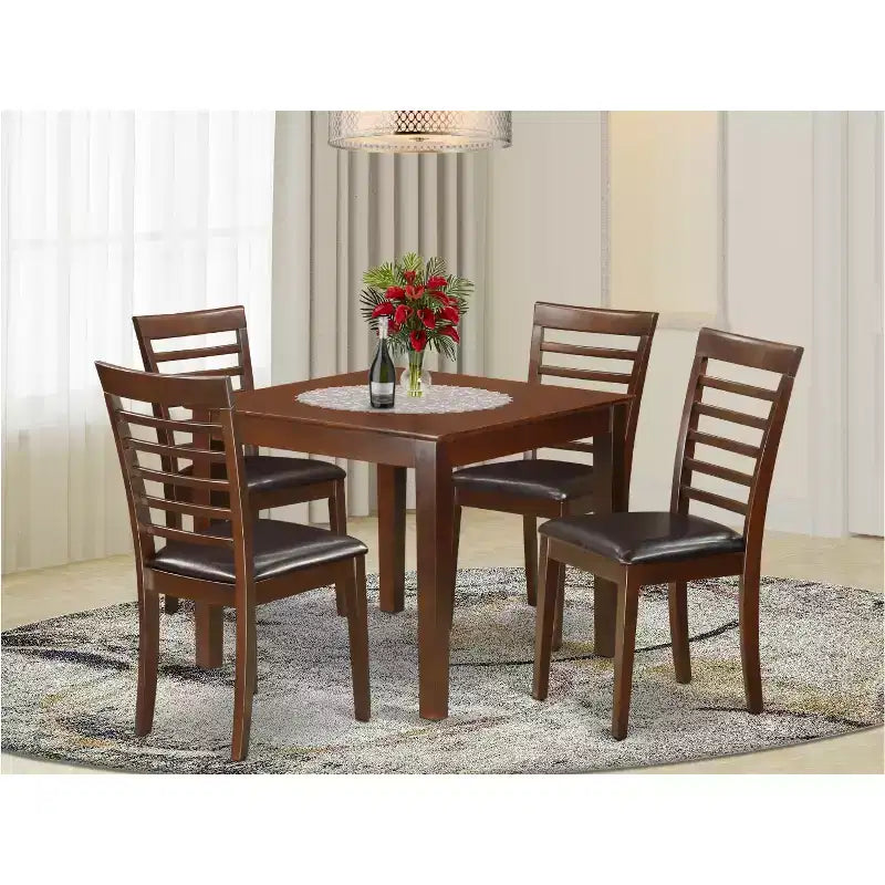5-Piece Dinette Set - Square Table & Chairs - Mahogany Finish - Kitchen Dining Room Set