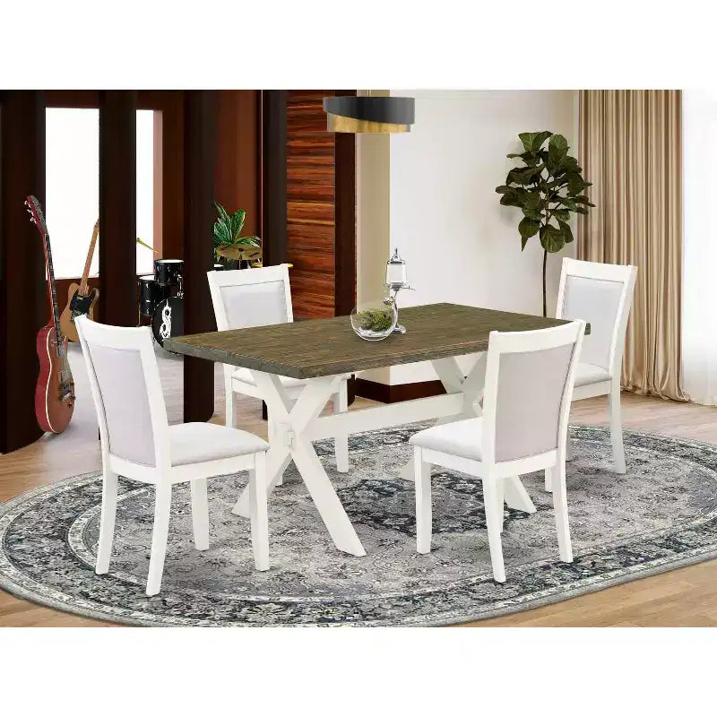 HomeStock 5-Piece Wire Brushed Linen White Finish Solid Wood Top Dining table with 4-Chairs