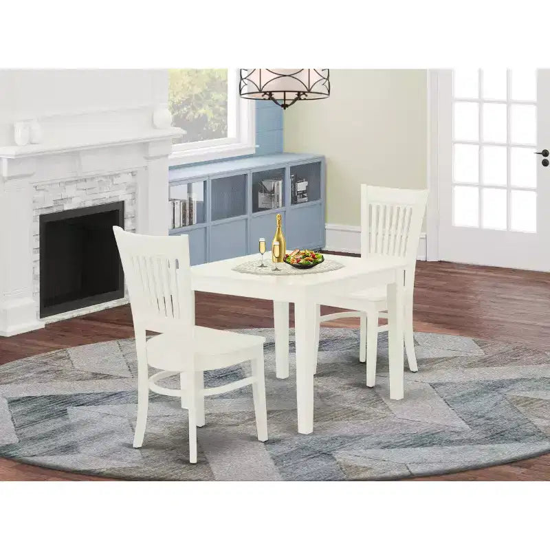 Linen White 3-Piece Wood Dining Set - Small Rectangular Table & 2 Modern Chairs