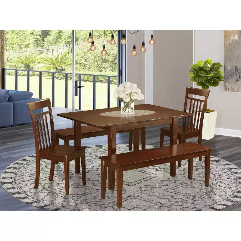 Dinette Set 7 Pc - Small Space Dining Table & 6 Chairs - Wood Dining Room Set