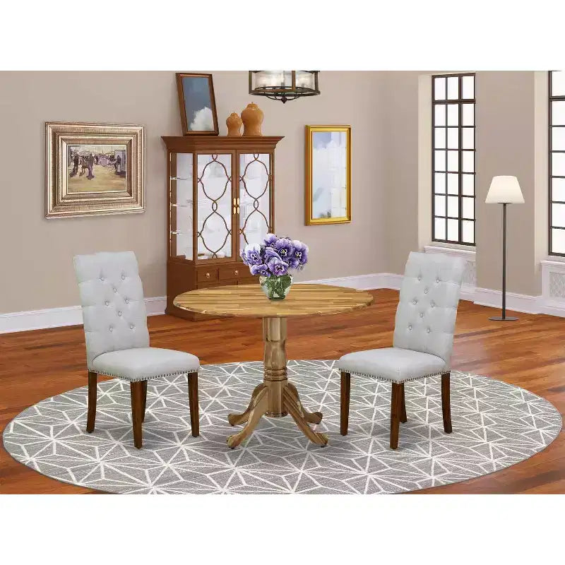 HomeStock 3-Pc Natural Oil Finish Solid Wood Top - Round Dining Room Set - Seats 4