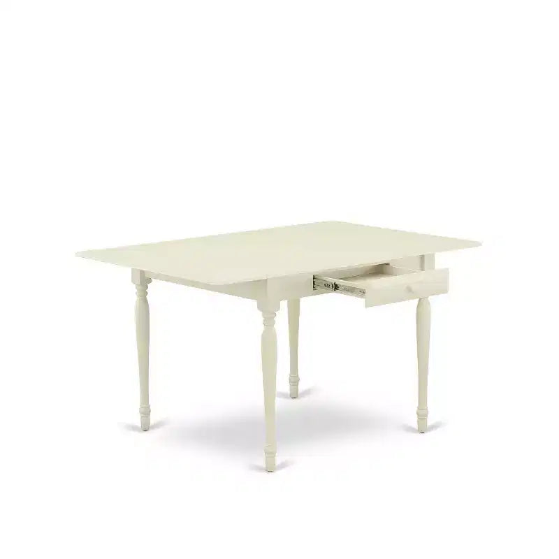 5-Piece Linen White Finish Solid Wood Top - Rectangular Upholstered Dining Room Set - Seats 4