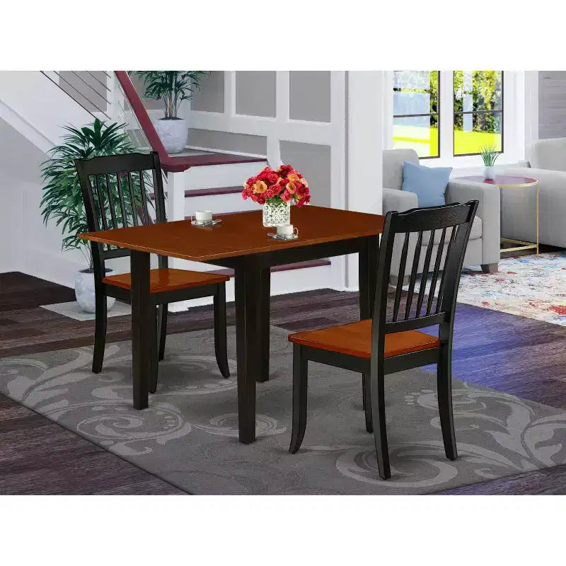 HomeStock 3-Piece Black and Cherry Finish Solid Wood Top Dining Table Set