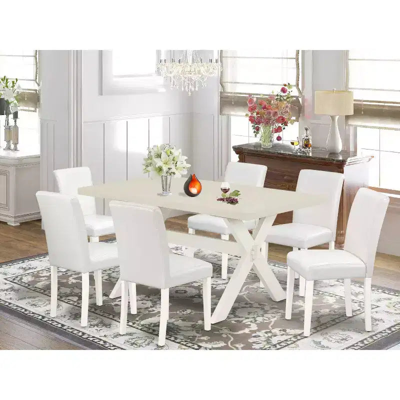 HomeStock 7-Pc Natural Oak Finish Solid Wood Top Dining Table with 6-Chairs
