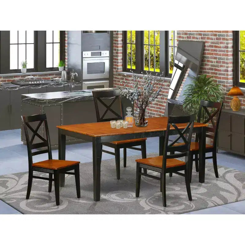 HomeStock 5-Piece Rectangle Black and Cherry Finish Solid Wood Top Dining table with 4-Chairs