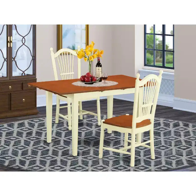 HomeStock 3-Piece Buttermilk and Cherry Finish Solid Wood Top Dining Table Set