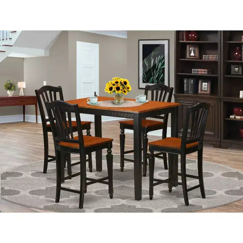 HomeStock 5-Pc Black Finish Solid Wood Top - Dining Room Set - Seats 4