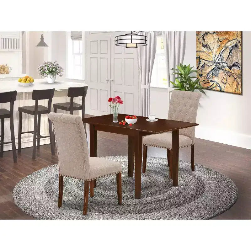 HomeStock 3-Piece Mahogany Finish Solid Wood Top Dining Table Set