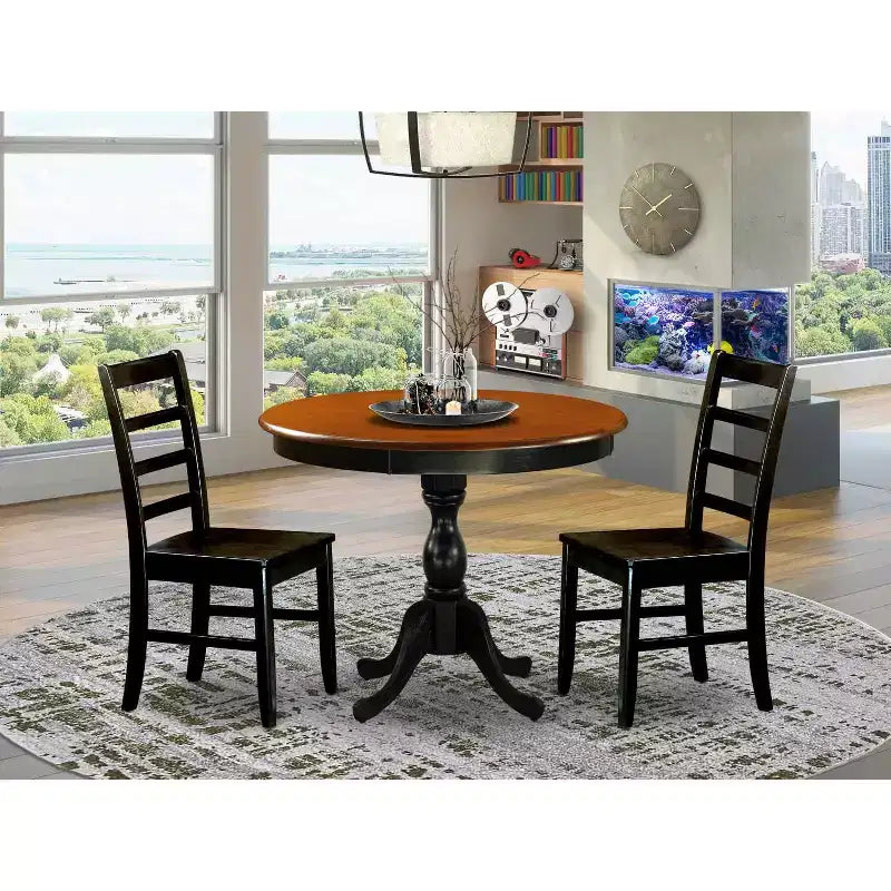3-Piece Black and Cherry Finish Solid Wood Top - Dining Room Set - Seats-4