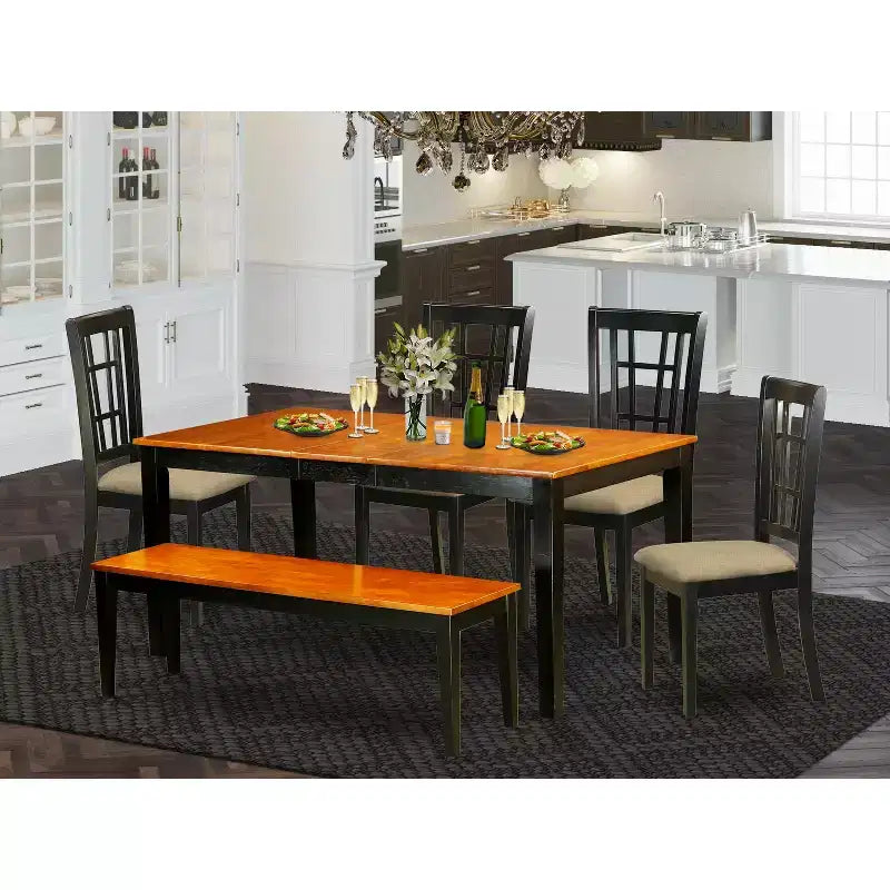 Dining Room Set 7 Piece Kitchen Table with Chairs - Solid Wood Dinette Set