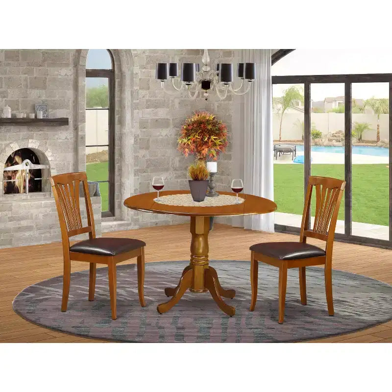 Round Dining Table Set - 3 Piece Kitchen Dinette with Chairs, Saddle Brown, 42 Inch