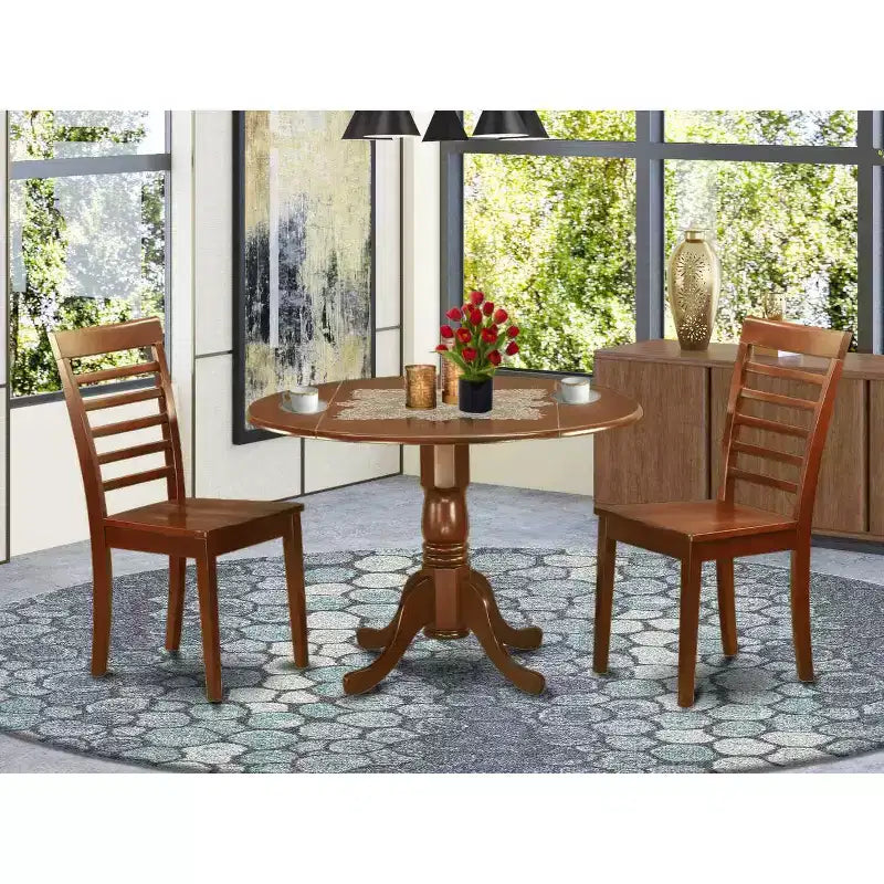 Modern Kitchen Table Set with Chairs - 5 Piece Round Dining Set, Mahogany Finish