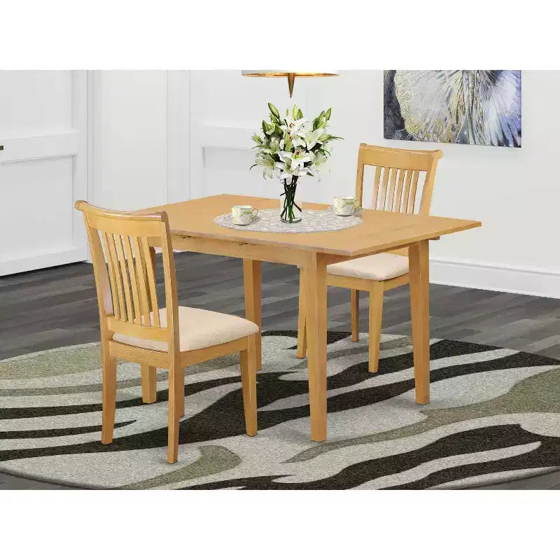 Dinette Table Set 3 Piece - Kitchen Table with Chairs, Small Space Dining Set, Oak Finish