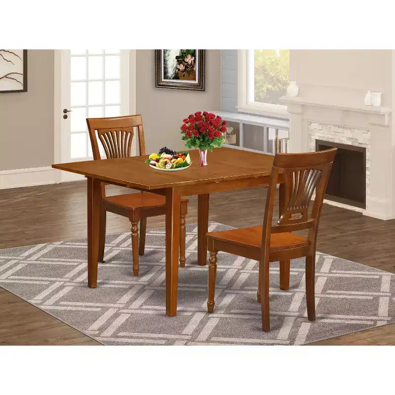 HomeStock 3-Piece Saddle Brown Finish Solid Wood Top Dining Table Set