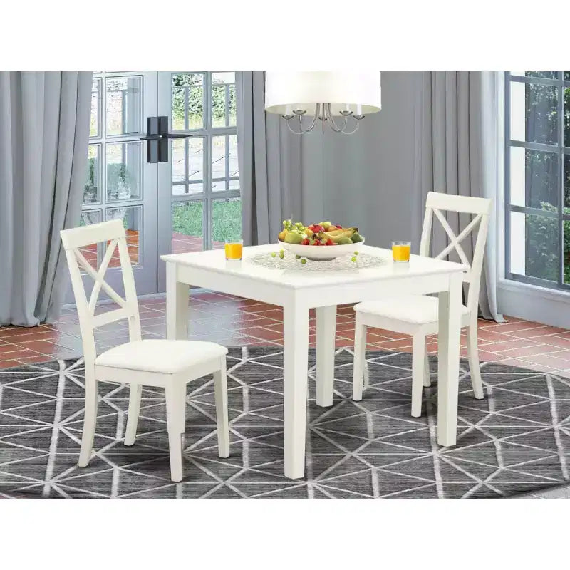 HomeStock 3-Piece Linen White Finish Solid Wood Top Dining Table Set