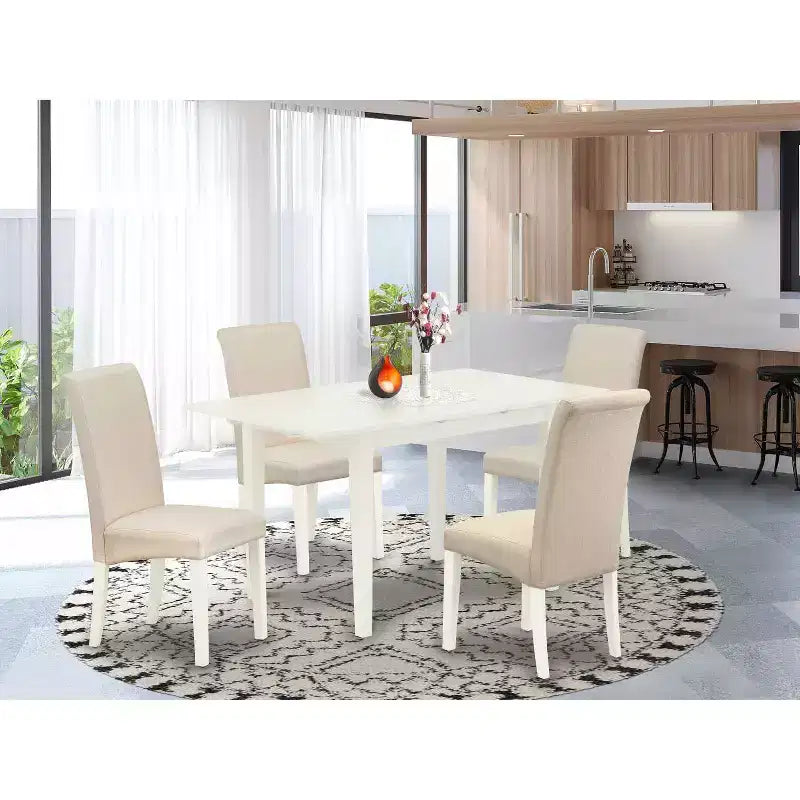 HomeStock 5-Pc Rectangular Linen White Finish Solid Wood Top-Upholstered Dining Room Set with High Back-Seats 4