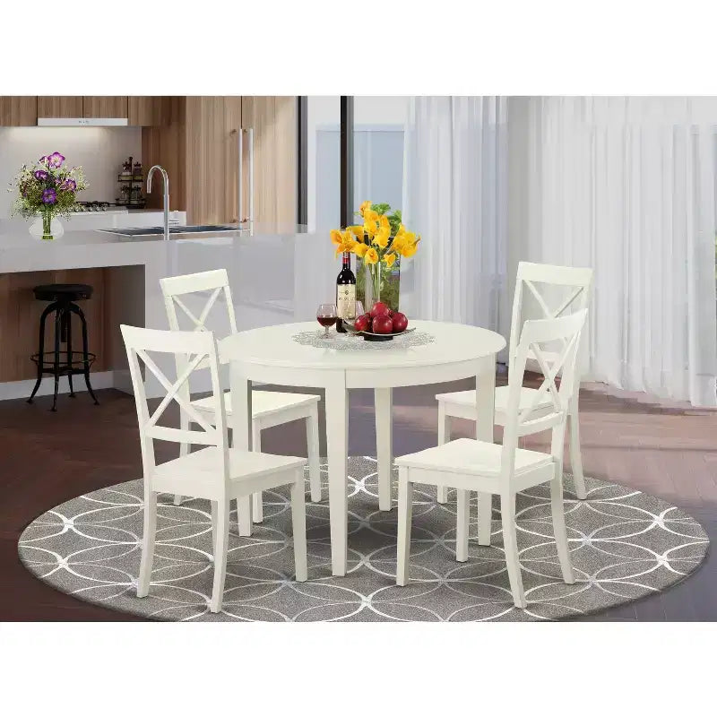 HomeStock 5-Pc Buttermilk and Cherry Solid Wood Top - Round Dining Room Set - Seats 4